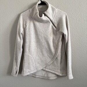 Athleta Women's XXS Cozy Karma Sweatshirt Top Pullover Oatmeal Pockets Mock Neck